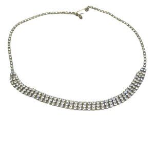 Vintage Rhinestone Choker Necklace Silvertone 1950s Bridal Jewelry 14 In Clear